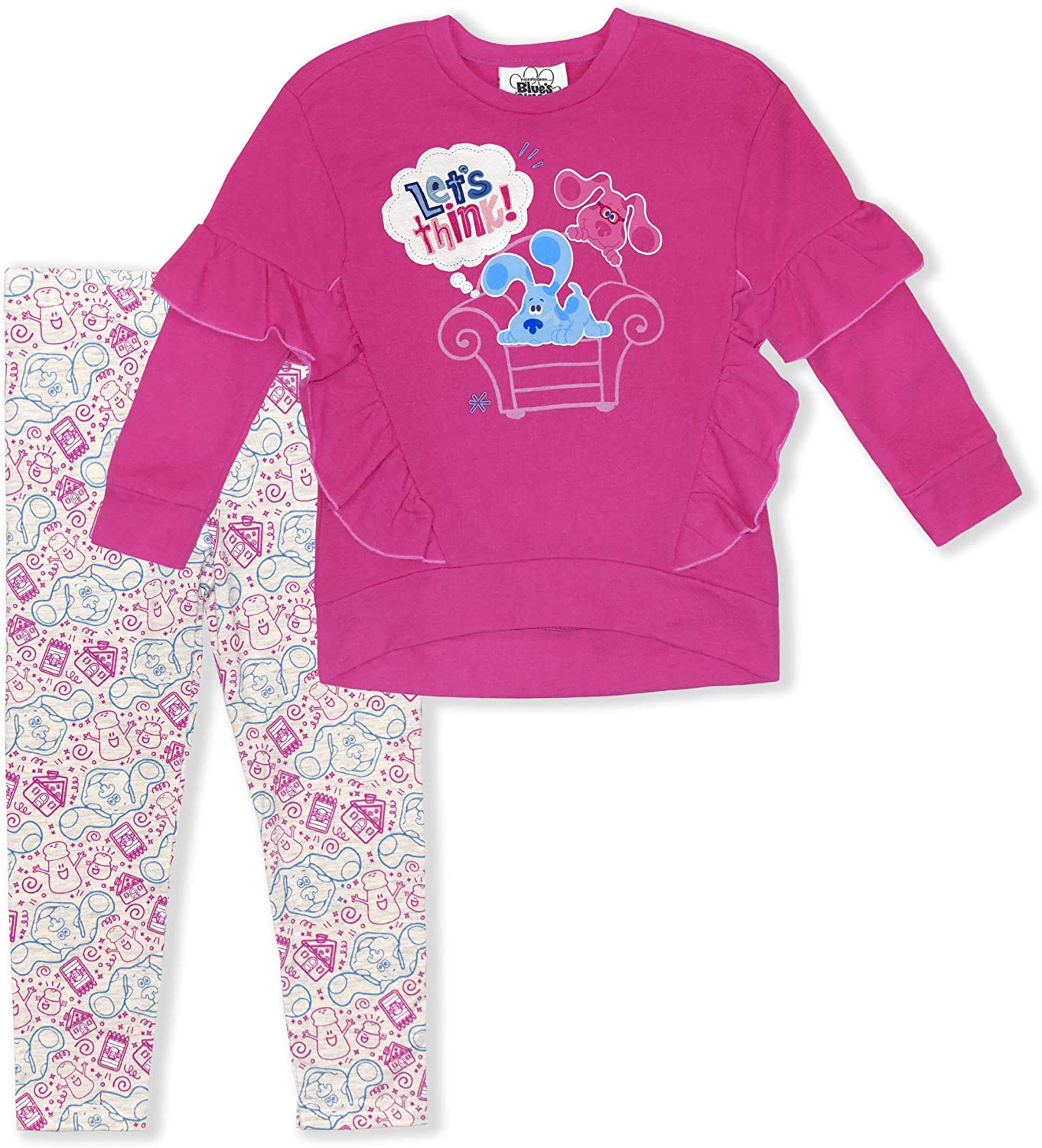 Nickelodeon Blue’s Clues Girls’ Ruffled Sweatshirt and Legging Set for Toddler – Pink/White