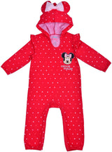 Disney Minnie Mouse Girls’ Coverall Hooded Bodysuit for Newborn and Infant – Red