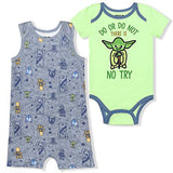 Star Wars Baby Yoda Boys’ Bodysuit and Romper Set for Newborn and Infant - Green/Grey