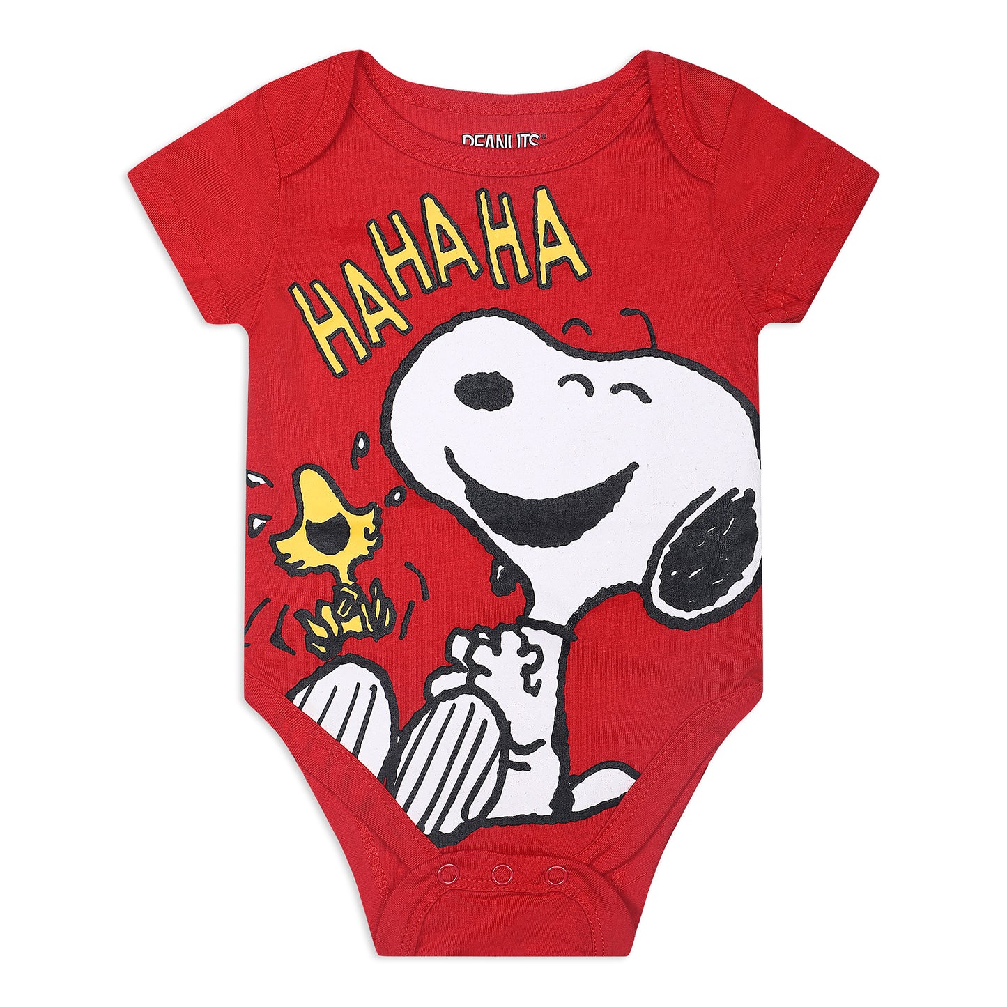 Peanuts Snoopy Boys’ 4 Pack Short Sleeve Bodysuit for Newborn and Infant – Red/White/Blue/Grey