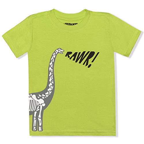 10 Threads Boy's Dinosaur Crewneck Short Sleeve Tee Shirt, Brontosaurus Graphic Print, Lime