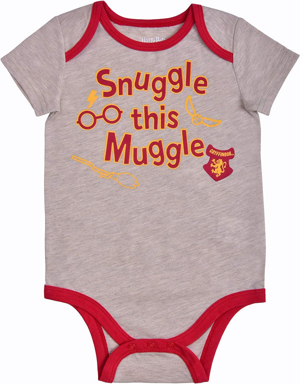 WARNER BROS Harry Potter Boy's 3-Piece Snuggle This Muggle Footed Pant Set, Maroon/Beige/Yellow, Size NB