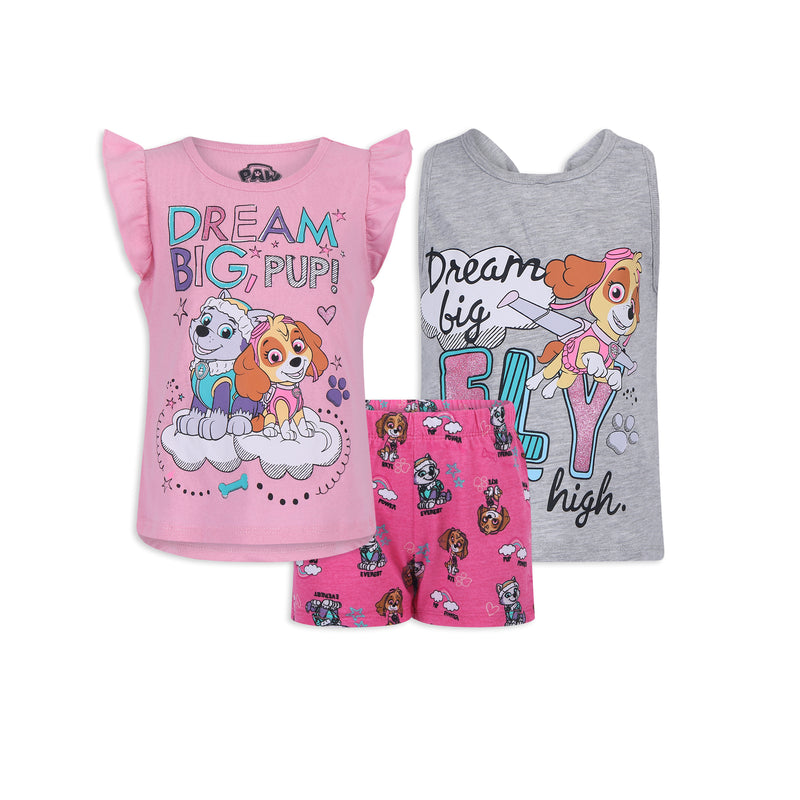 Paw Patrol Nickelodeon Girls? Short Sleeve Shirt, Tank top and Shorts Set for Toddler and Little Kid ? Pink/Blue/Grey