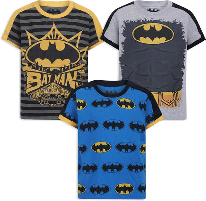 Warner Bros. Boy's 3-Pack Batman Short Sleeve Graphic Tee Shirt Set, Size 7