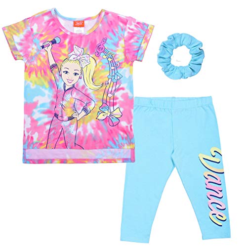 Nickelodeon Jojo Siwa Girls 3 Piece T-Shirt, Leggings and Scrunchie Matching Set for Little Kids - Pink/Blue