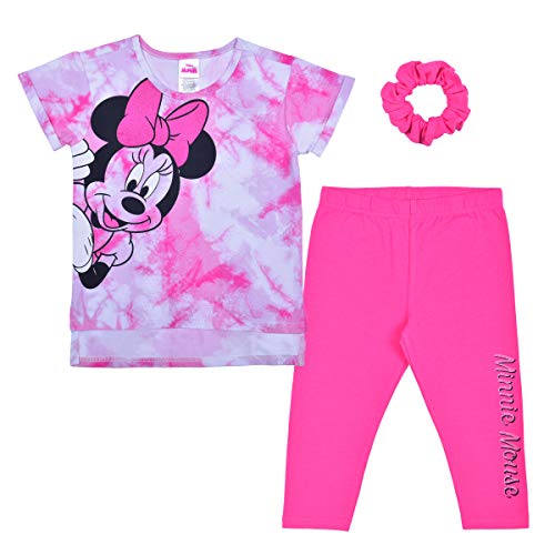 Disney Minnie Mouse Girls’ T-Shirt, Legging and Scrunchie Set for Toddler and Little Kids – Pink