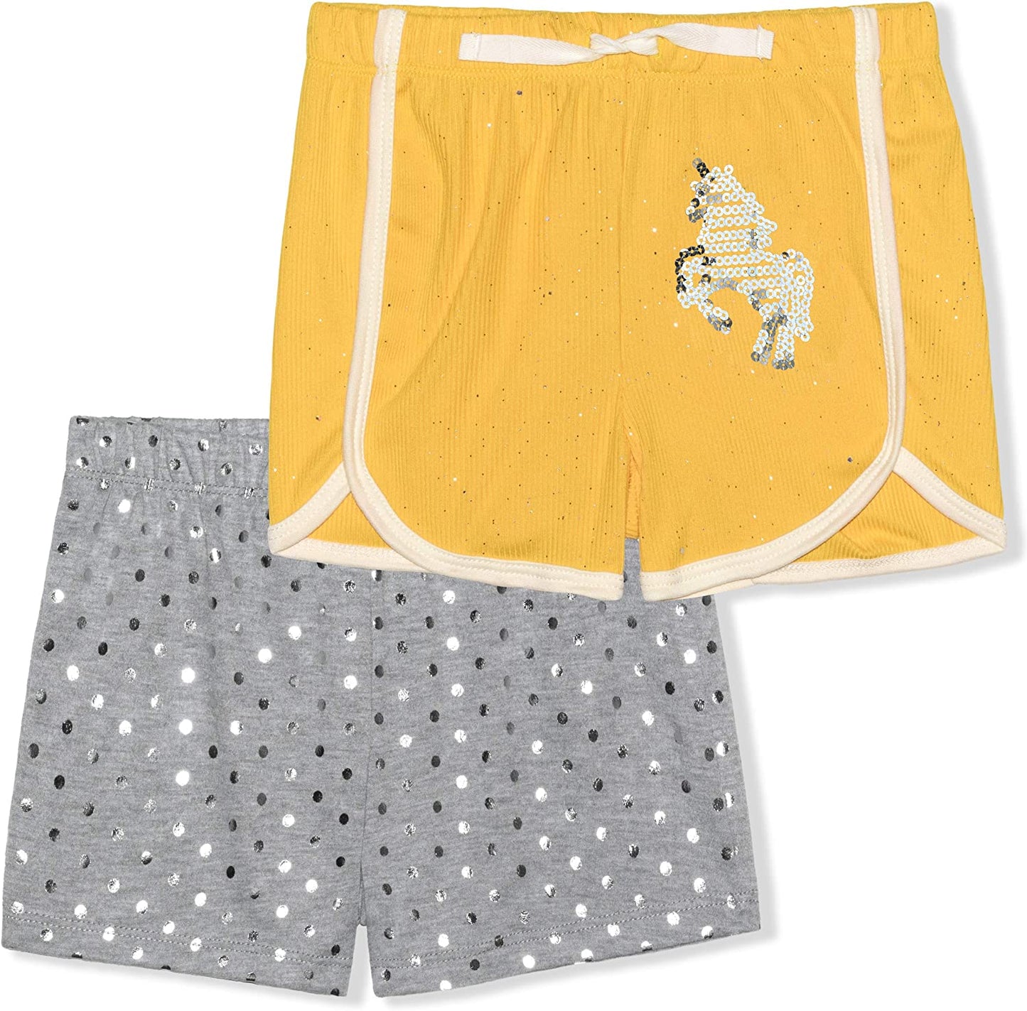 Young Hearts Girls’ 2 Pack Shorts for Toddler, Little and Big Kids – Yellow/Grey Green/White or Pink