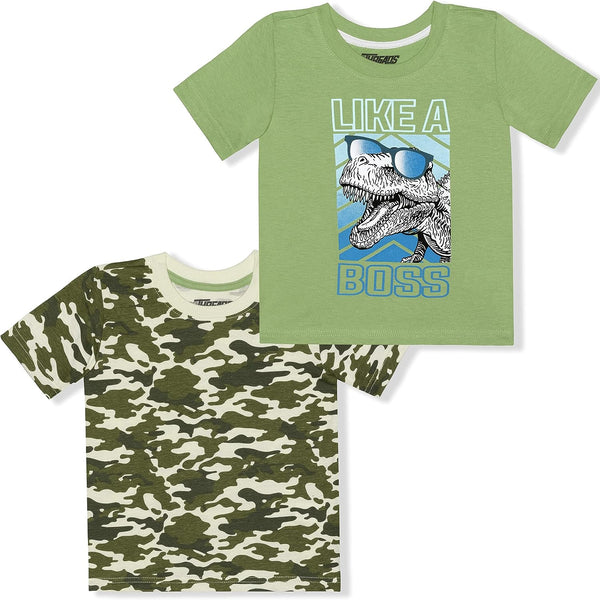 10 Threads Dino and Shark Boys 2 Pack T-Shirts for Toddler and Little Kid ? Blue/Green/Grey