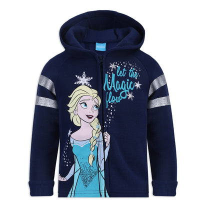 Disney Frozen Girls T-Shirt, Zip Up Hoodie and Legging Pants Set for Toddler and Little Kids – White/Grey/Navy/Blue