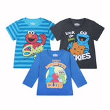 Sesame Street Boys’ 3 Pack T-Shirt for Infant and Toddler – Blue/Black