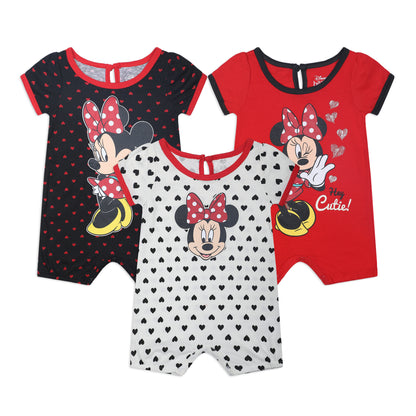 Minnie Mouse Girls’ 3 Pack Bodysuits for Newborn and Infant – Pink/White/Blue