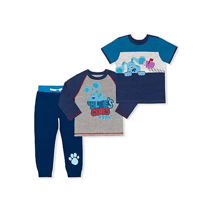 Nickelodeon Blue?s Clues Boys T-Shirt, Long Sleeve Shirt and Jogger Set for Toddler ? Navy/Grey