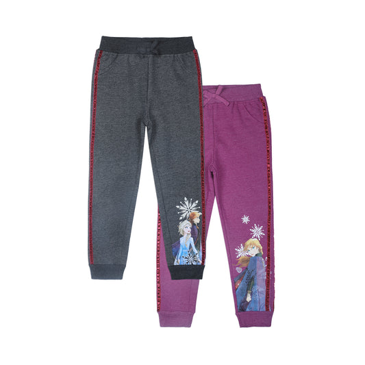 Disney Frozen Elsa and Anna Girls 2 Pack Jogger Pants for Toddler and Little Kids – Purple/Grey/Blue