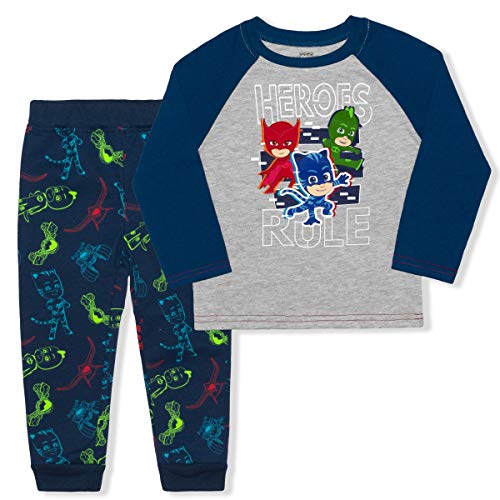 PJ Masks Catboy, Gekko and Owlette Boys’ Long Sleeve Shirt and Jogger Pants Set for Toddler and Little Kids – Navy/Grey