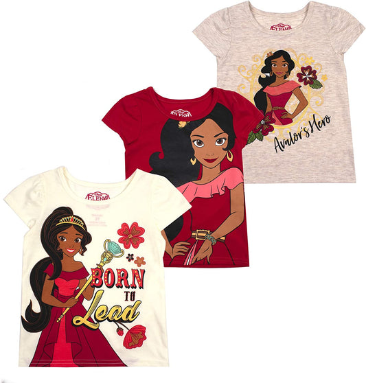 Disney Elena of Avalor Girls 3 Pack T-Shirts for Toddler, Little and Big Girls - Red/Beige