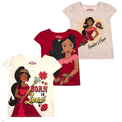 Disney Elena of Avalor Girls 3 Pack T-Shirts for Toddler, Little and Big Girls - Red/Beige