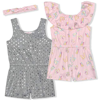 Young Hearts Girls Romper and Headband Set for Baby Girls – Pink/Grey