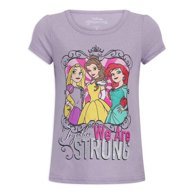 Disney Princess Girls 3 Pack Short Sleeve T-Shirts for Toddlers and Little Girls