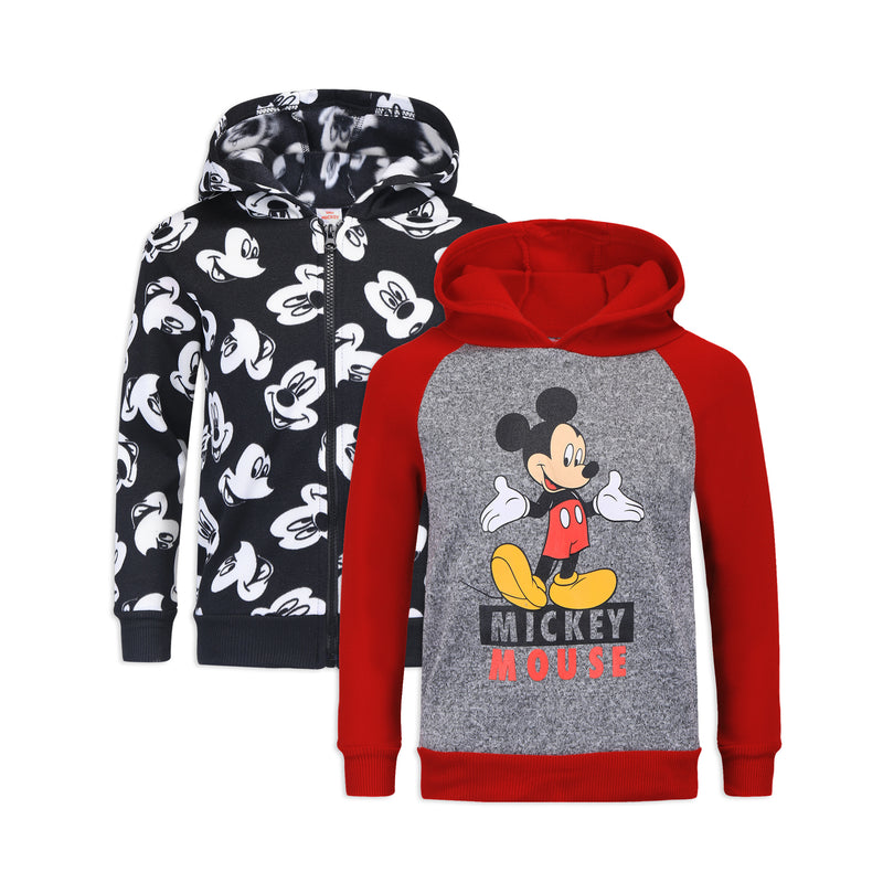 Disney Mickey Mouse Boys’ 2 Pack Hoodie for Toddler and Little Kids – Grey/Black/Red