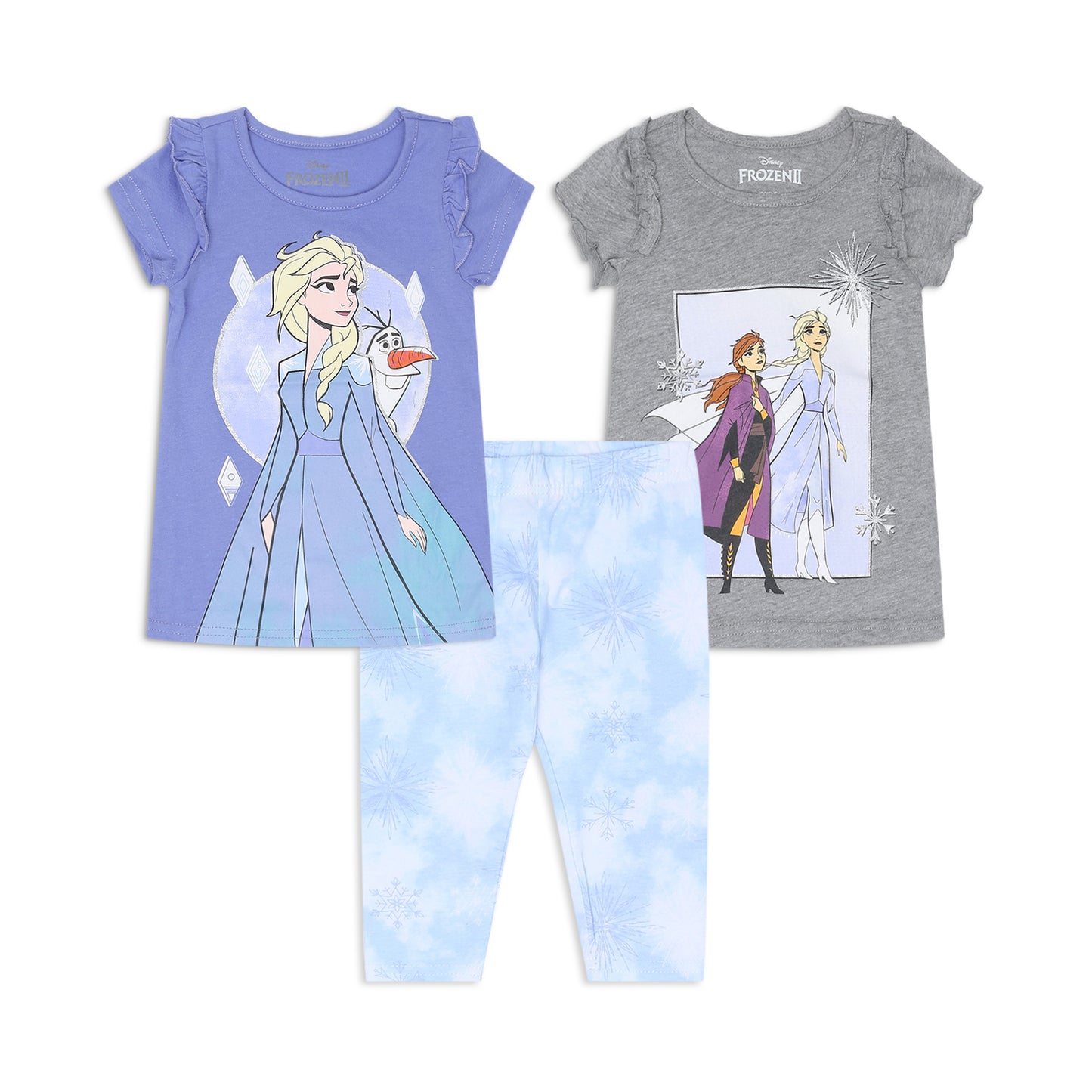 Disney Frozen Girls’ Elsa, Anna and Olaf T-Shirts and Legging Set for Toddler and Little Kids – Purple/Blue/Gray