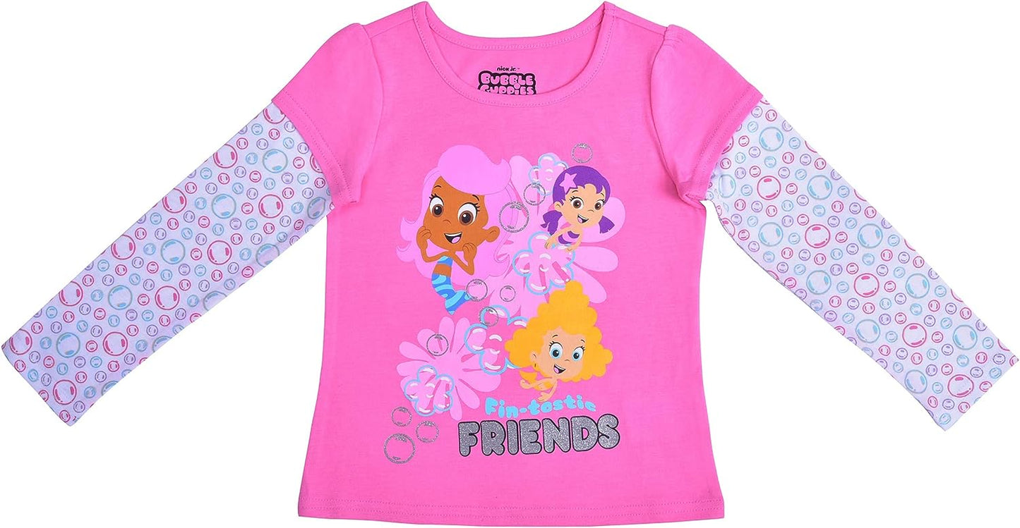 Nickelodeon Bubble Guppies Girls Long Sleeve T-Shirt for Toddler and Little Kids - Pink