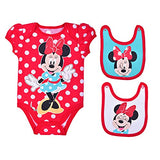 Disney Minnie Mouse Girls’ Bodysuit and Bibs Set for Newborn and Infant – Red/Aqua/White