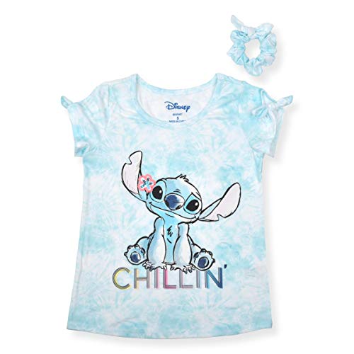 Disney Stitch Girl's Chillin' Graphic Tee with Hair Scrunchie